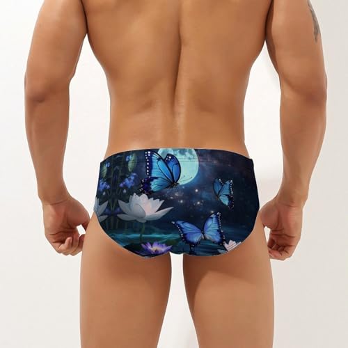 Blue Butterflies Moon Printed Swim Briefs for Men Sexy Bikini Swimwear Elastic Beach Trunks Bathing Suit3