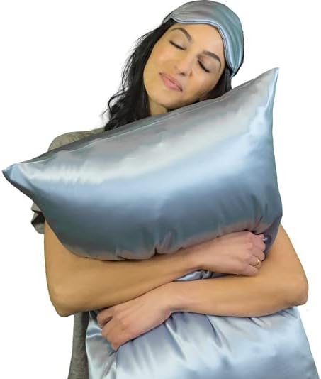 Miniatura 3 de Mulberry Park Funda de almohada 100% seda, 22 mommes, seda de morera grado 6A, cierre de sobre profundo, color azul aceroQueen (20 x 30 pulgadas)