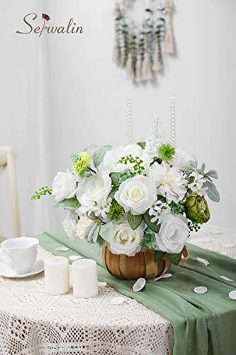 Serwalin Artificial Flowers Fake Dahlia Flowers Combo Box Set White And Green Theme For Diy Wedding Bouquets Centerpieces And Floral Arrangements Bridal Shower Party Home Decorations #TOP5