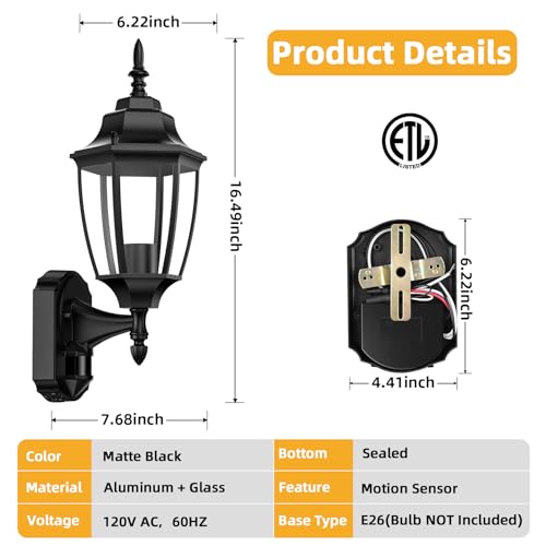 Lamomo Motion Sensor Outdoor Lights, Dusk to Dawn Outdoor Lighting, Exterior Aluminum Waterproof Porch Lights for Patio Front Door Garage（1 Pack by Lamomo - Image 5