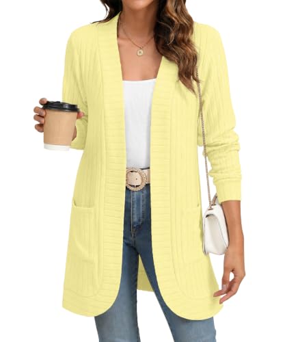 Image of YSYOKOW Cardigan Sweaters for Women Long Sleeve Open Front with Pockets | Long Cardigans for Women Lightweight Soft Casual Dressy Loose Fit Cardigan Sweater with Pockets for Work and Office