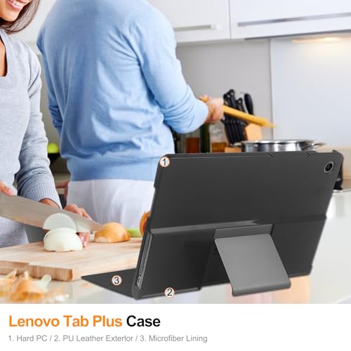Hülle für Lenovo Tab Plus 11.5’’ (2024) Tablette Case Cover +1 Stücks Schutzglas Schutzfolie,Ultra Schlank Superleicht Dreifach Falt Klapp Schutzhülle Case -Grau