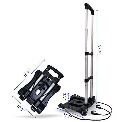 Kockabc Folding Hand Truck And Dolly, 80Lbs Collapsible Aluminum Folding Hand Trucks With 2 Elastic Ropes, Compact & Lightweight Folding Luggage Cart For Home & Travel Luggage Moving – Black #TOP1