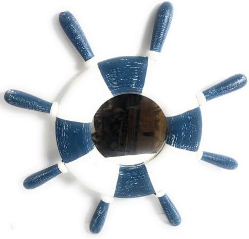 Tikimaster Ship Wheel Mirror 20" - Yellow Rustic Nautical Decor | #ort1700150b