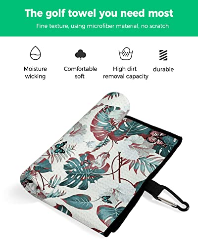 Daringone Monstera Golf Towels, 24X16 Inch Microfiber Waffle Golf Towel For Ball Sport, Mid-Century Botanical Flower Vintage Style Water Absorbent Golf Towels With Carabiner Clip For Golf Bags #TOP1