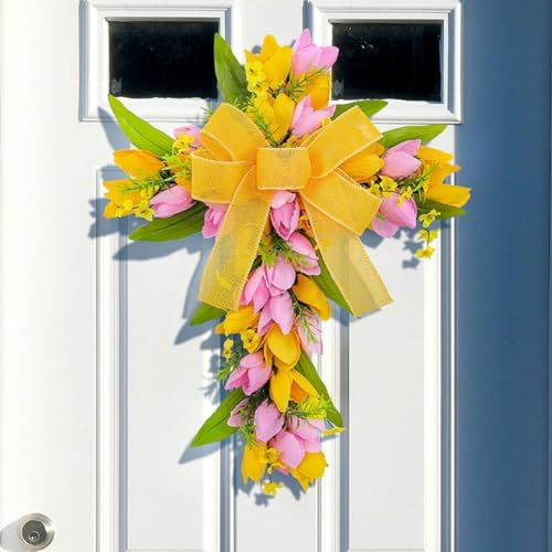 Couronne de Pâques en forme de croix : décoration printanière durable - 4