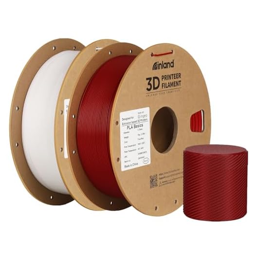 Inland PLA Basics Filament 1.75mm, 1kg Spool – Dimensional Accuracy ±0.02mm, Neatly Wound, Fits Most FDM 3D Printers (White & True Red, 2 Pack)