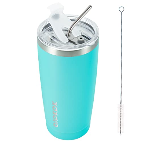 Image of BJPKPK 20oz Coffee Tumbler with Lid & Straw, Insulated Stainless Steel Mug | Double Wall Vacuum, Keeps Hot /Cold, BPA Free, Leak Proof, Iced Coffee Cup Fit Car Holder, Travel & Beach, Turquoise
