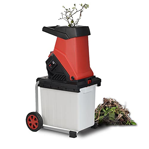 Trituradora astilladora 15A, astilladora de Madera eléctrica con Bolsa colectora de 45L, Capacidad máxima de Corte de 1.57'', Liviana y silenciosa, protección contra sobrecarga, roja
