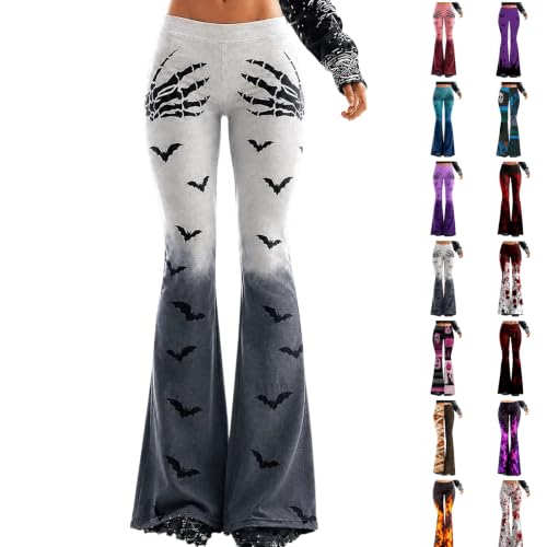 Halloween Pants,Halloween Leggings Women Flare Pants Elastic Tights Yoga Legging Pumpkin Skulls Printed Workout Pant *Grey Small - image 1