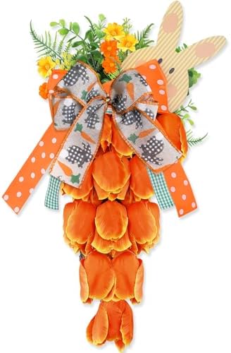 Easter Carrot Wreath for Front Door 19 Inch, Artificial Tulip Spr...