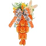 Easter Carrot Wreath for Front Door 19 Inch, Artificial Tulip Spring Flower Swag with Bunny Sign, Faux Floral Garland Hanging Ornament for Window Wall Farmhouse Porch Home Office Easter Decor