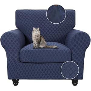 SearchI Newest Sofa Cover Couch Covers, 2 Pieces Armchair Slipcover with 1 Separate Cushion Cover Stretch Soft Furniture Protector for Living Room Couch Cover for Pets Kids(Armchair, Dark Blue)
