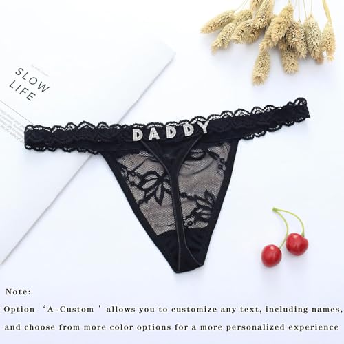 Image of Women's Personalized Thongs with Funny Rhinestone Letters, Custom Name Underwear Panties for Couples