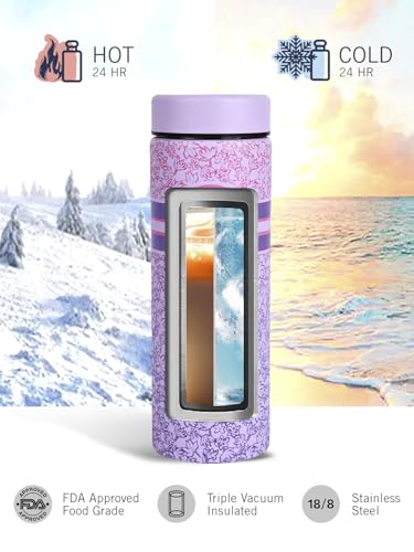 Image of NAUTICA Premium Leak-Proof Insulated Water Bottle - 1pc (Stern)| 500ml | Stainless Steel Flask with 24 Hours Temperature Retention | Ideal for Travel, Gym, Office Use Titanium Printed-Violet /Pink