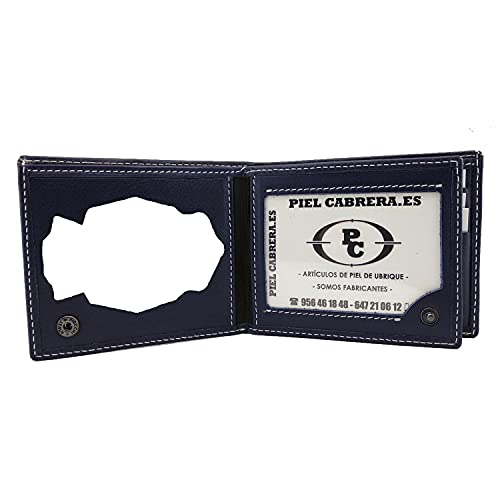 Piel Cabrera Cartera Porta Placa para Policia Nacional España (CNP) Mod. HONORES (Azul...