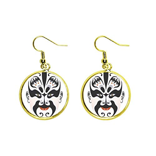 Pendientes de la ópera de Pekín Zhangfei en dorado y diseño colgante multicolor para mujer