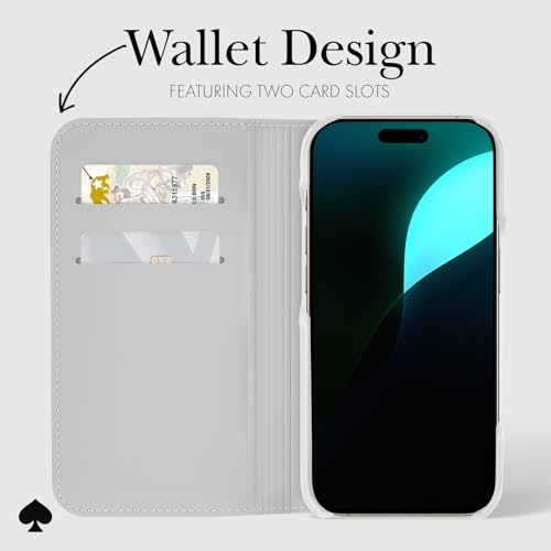 Image of kate spade new york Wallet Folio iPhone 16 Pro Case - Metallic Silver | Compatible with Wireless Charging - Designer Wallet Case for iPhone 16 Pro with Anti-Scratch Coating & Metallic Silver Design