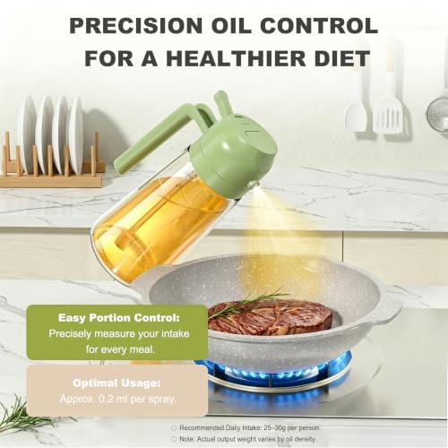 Pure Future 2-in-1 Olive Oil Sprayer for Cooking - 16oz/470ml Glass Oil Dispenser Bottle with Portion Control, Refillable Mister for Air Fryer, BBQ, Salad, Grilling, Food-Grade & BPA-Free (Green) — view 5