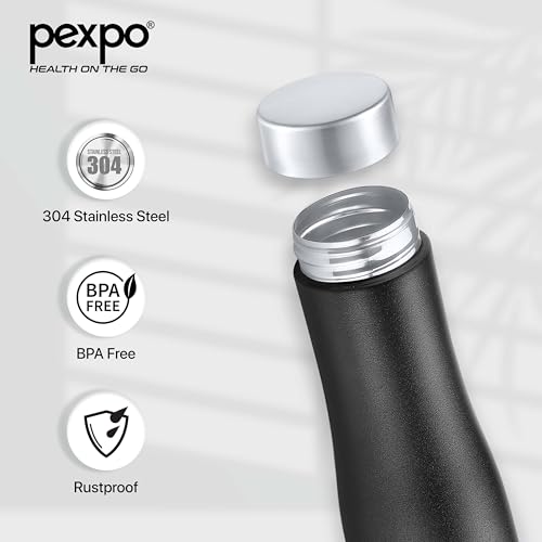 Image of Pexpo Monaco 1000 ISI Certified Stainless Steel Sports /Fridge Water Bottle with Steel Cap, 970ml, Knight Black | BPA Free | Water Bottle for Office, Gym, School, Yoga, Trekking, Adults&Kids
