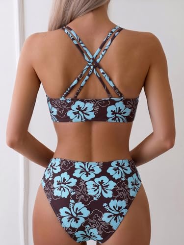 Image of Fanuerg Women's Sexy V Neck Bikini Sets Hollow Out Two Piece Swimsuits Cutout Mid Waist Bathing Suit
