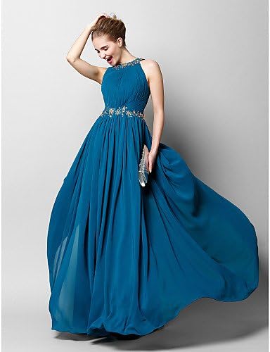 Ropa de Noche Largo Elegante 2016 formeller para vestido de noche Ceñida  joyas suelo de longitud gasa con aplicaciones/perla  bordado/drapiert/lateral drapiert : Amazon.es: Ropa