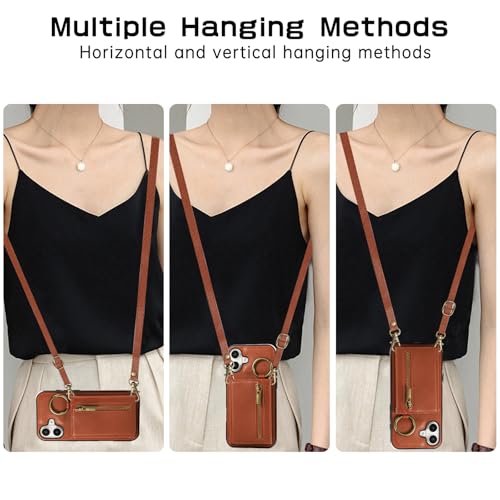 Compatible with iPhone 16 Plus 6.7 inch Wallet Case with Screen Protector and Crossbody Shoulder Strap Ring Buckle Stand Card Holder Cell Phone Cover for i Phone16 16+ i16 + 16Plus Women Men Brown by Asuwish - Used condition - Image 6