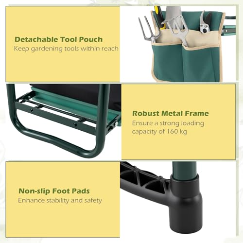 Image of 2-in-1 Garden Kneeler and Seat, Folding Garden Seat w /EVA Foam Kneeling Pad & Removable Tools Pouch, Sturdy Steel Frame, No Assembly, Portable Heavy Duty Garden Stool for Women Men Seniors
