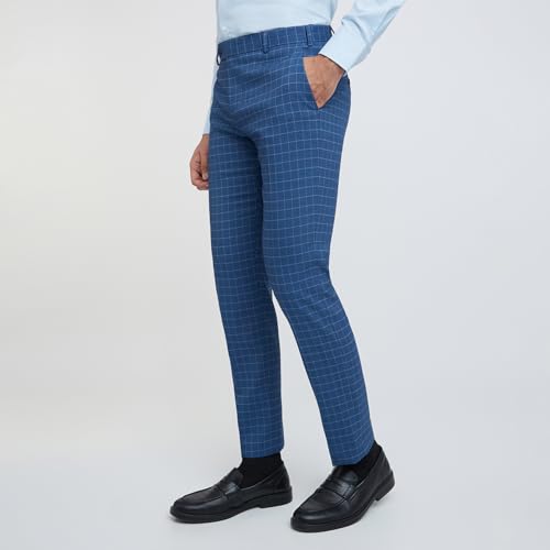 Image of Park Avenue Men's Poly Rayon Blend Checks Pattern Neo Fit Flat Front Formal Trouser