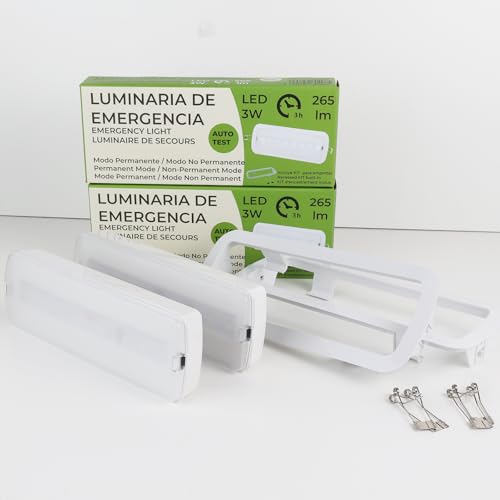 Alpinaluz Autotest LED-Notfallleuchten, 2 Stück, 3 W, mit Lithium-Akku, permanent und nicht permanent, Einbau- oder Oberflächenmontage, 265 lm, 6500 K, 3 Stunden Laufzeit für Decke oder Wand