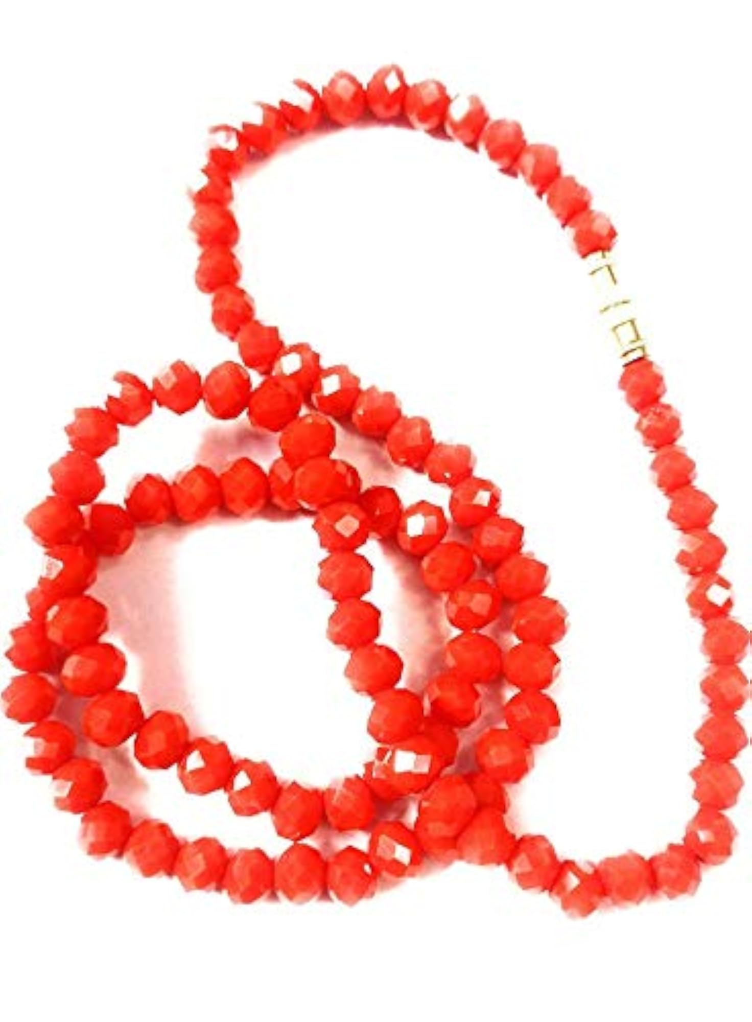 Orange Crystal Necklace with Round Faceted Beads, 1 Layer