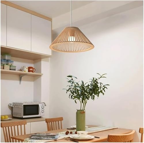 Lámpara de techo de madera E27 colgante ajustable para salón y dormitorio de diseño japonés 4