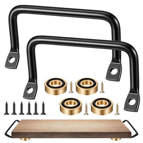 2 Pcs Matte Black Serving Tray Handles & Charcuterie Board Handles with 4 Pcs Brass Cutting Board Feet Non Slip Brass Feet for Cutting Boards Cabinet Pulls for Furniture Drawers Wooden Boxes