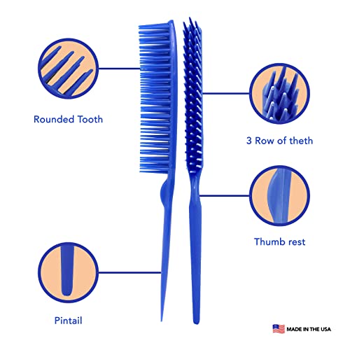 Allegro Combs 60 Parting Three Row Combs Salon Hairstylist Hairdresser Detangle Combs For Natural Hair And Wigs For Curly Hair Made In The Usa 2 Pcs. (Royal Blue) #TOP2