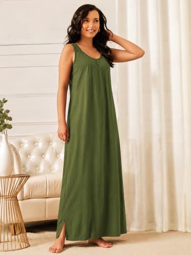Image of Clovia Sleeveless Long Nighty for Women with Side Slits