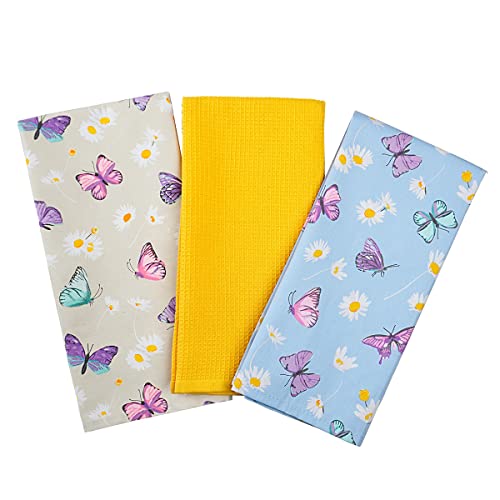 SiXsigma Sports Lot de 3 torchons de cuisine en coton de qualité supérieure pour cuisine, barbecue, pâtisserie et séchage de la vaisselle – Idéal pour homme et femme (motif marguerite)