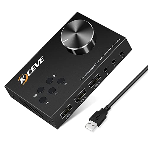 USB Volume Control Knob Multimedia Audio Controller, USB Hub with Audio Adapter, External Sound Card with 3.5mm Headphone Microphone Jack for Windows, Mac, Linux, PC, Laptop, Desktop