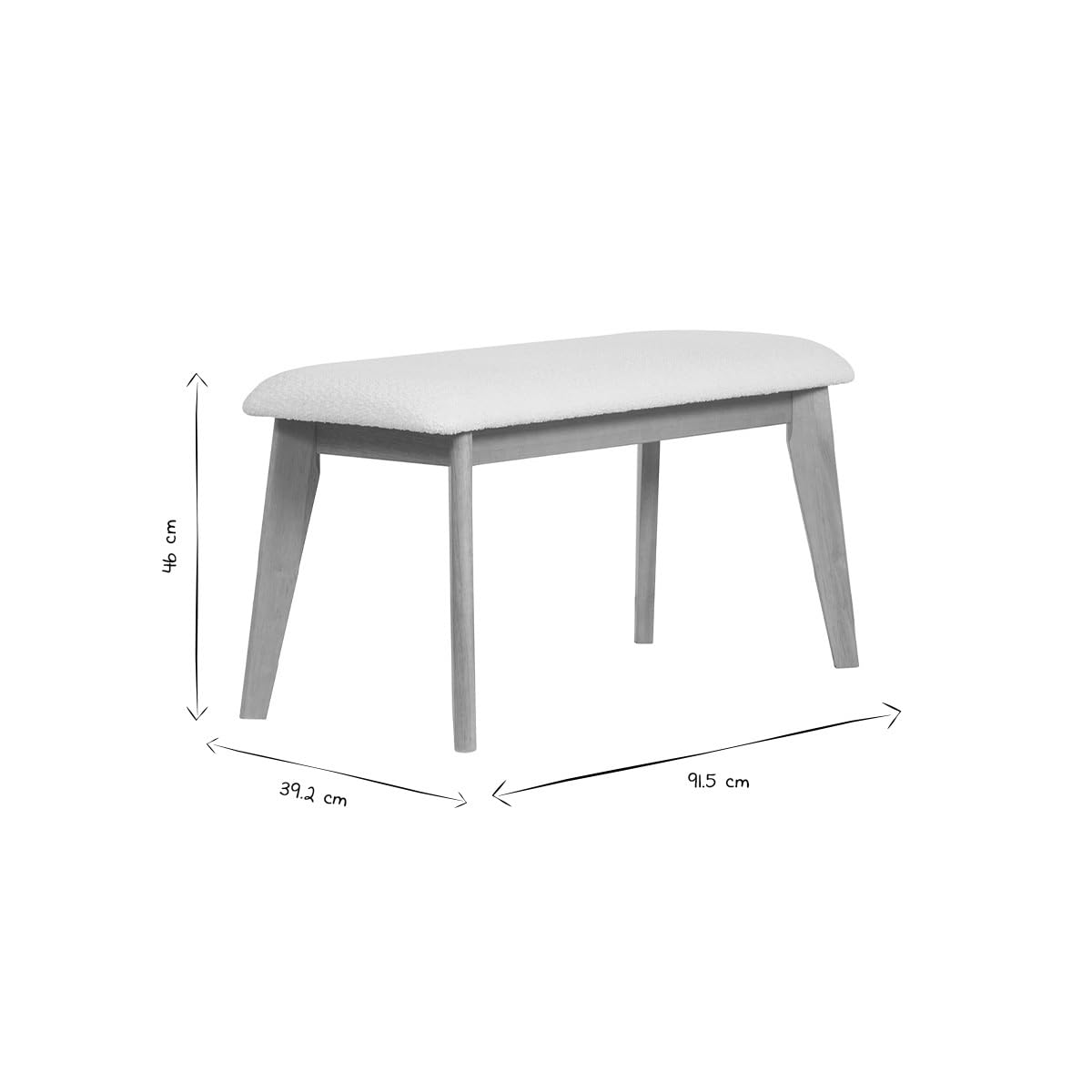 Miliboo Banc scandinave en Tissu Effet Laine bouclée Blanc et Bois Clair L92 cm ELION