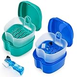 2 Pack Color Retainer Cleaner Case Denture Cups for Soaking Dentures, False Teeth Container Partial Denture Cleaning Case with Lid Travel - Lake...