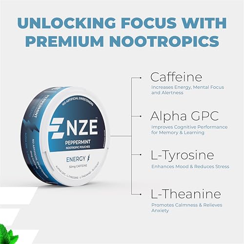 image for NZE Caffeine Nootropic Pouches (Variety Pack) - Energy Pouches with 50