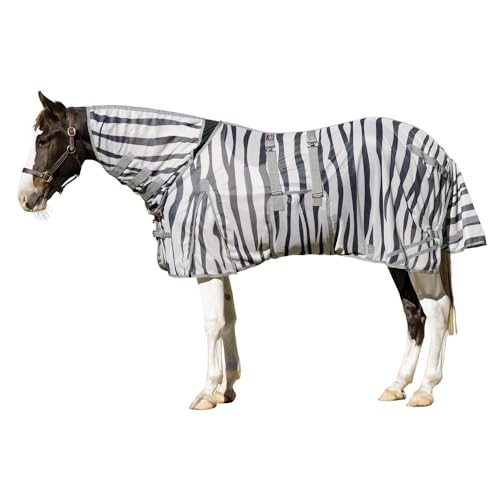Schneiders Soft Interlock Mesh II Zebra Horse Fly Sheets | Striking Zebra Pattern for Fly Deterrence & Superior UV Protection | Attached Neck Euro Bellyband | Color Zebra | Size 76