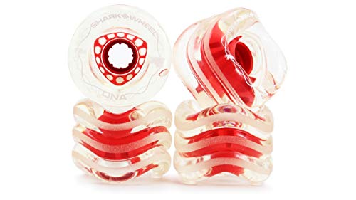 Shark Wheel 72 mm 78a Longboard Wheels | DNA Formula | Clear with Red Hub (4-Pack)