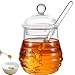 Glas Honigtopf, Honigbehälter mit Honig Löffel, Honigspender Honey Container, Honigglas mit Honiglöffel und Deckel aus Glas, Glass Honey jar zum Aufbewahrung von Honig und Sirup, Ca. 250 ml