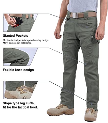 Susclude Men's Outdoor Cargo Workout Pants Military Tactical Pants Ripstop Assault Combat Army Pants Gray Green 36Wx32L #TOP2