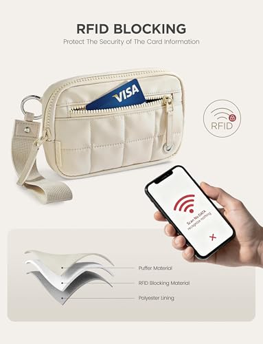 Image of Uselike Womens Wallet Card Holder Purse with Zipper Quilted Phone Wallet RFID Blocking Small Wristlet Wallets for Everyday, Travel (Off White)