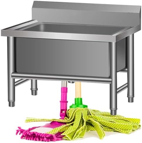 Stainless Steel Mop Sink with Deep Basin, Laundry Tub with Cold Faucet & Drainer - Perfect for Washing Room, Bathroom, Utility Room, Heavy-Duty Commercial Use