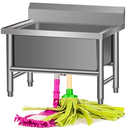 Fregadero de piso comercial con lavabo profundo, tina de lavandería de servicio de trapeador de acero inoxidable con grifo de agua fría simple y escurridor de acero inoxidable,Noshelf-60 * 50 * 55cm