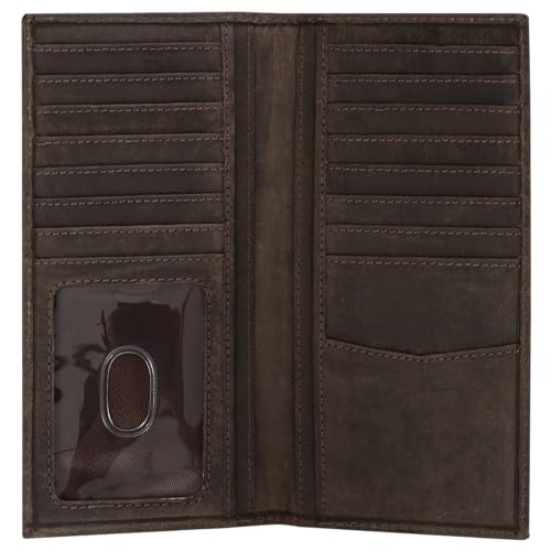 ELIZO Men's Genuine Leather Long Wallet - RFID Blocking Rodeo Checkbook Wallet | Slim Western Bifold Wallet with 16 Card Slots, ID Window | Top Grain Leather Cowboy Wallet