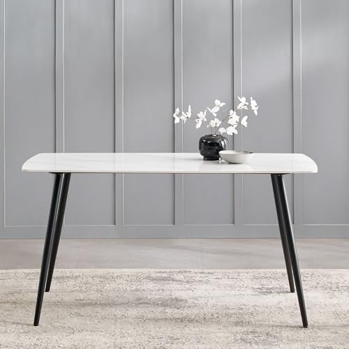 Image of Home Centre | Helios Leo 6 Seater Tables | Table for Home | Sintered Stone, Metal | White | 1 Year Warranty