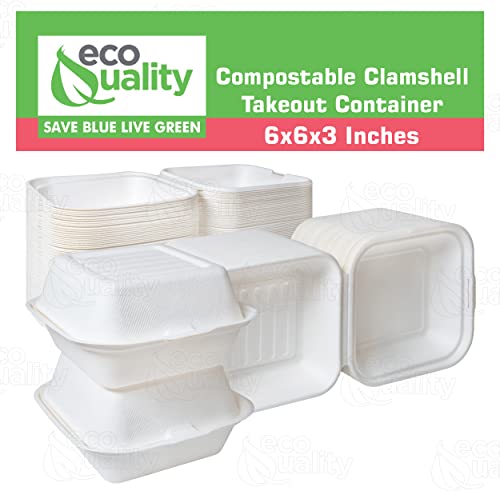 Compostable Square Hinged Clamshell Take Out Food Containers 6X6 - Heavy Duty Quality Disposable To Go Containers, Single Compartment Eco-Friendly Takeout Box, Bagasse Fiber Biodegradable Containers With Lids For Takeout, Parties, Restaurants, Food Trucks (25) #TOP4